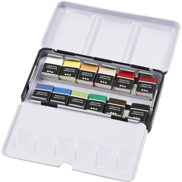 Art Aqua Aquarellfarbe, Halbwannen, Größe 10x15x20 mm, Standard-Farben, 12 Farbe/ 1 Pck – Bild 3