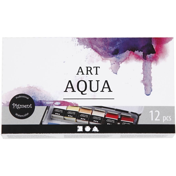 Art Aqua Aquarellfarbe, Halbwannen, Größe 10x15x20 mm, Standard-Farben, 12 Farbe/ 1 Pck – Bild 4