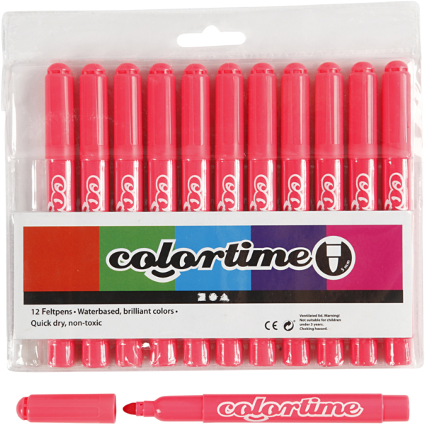 Colortime Filzstifte, Strichstärke 5 mm, Pink, 12 Stk/ 1 Pck