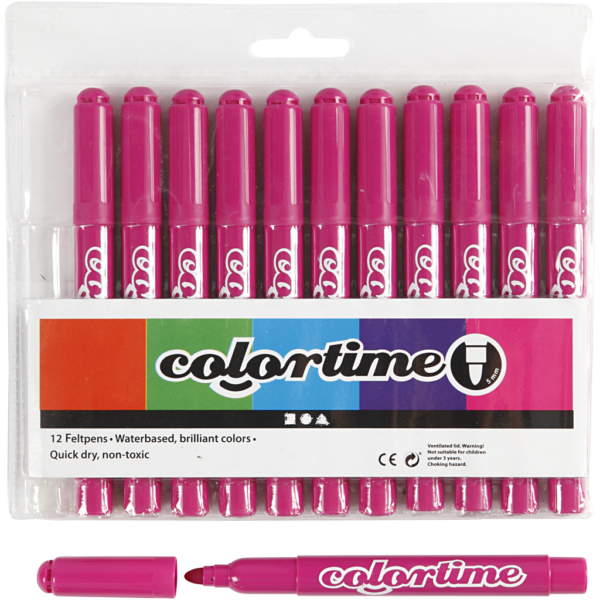 Colortime Filzstifte, Strichstärke 5 mm, Rosa, 12 Stk/ 1 Pck