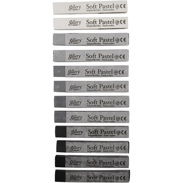 Gallery Weiche Pastellfarbkreide im Set, L 6,5 cm, Dicke 10 mm, Harmonie in Schwarz-Weiß, 12 Stk/ 1 Pck – Bild 3