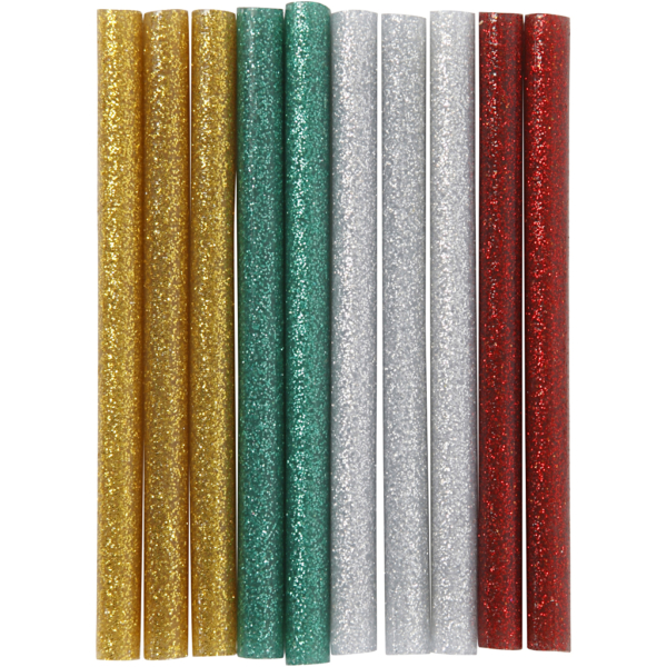 Heißkleber-Sticks, L 10 cm, Glitter, Gold, Grün, Rot, Silber, 10 Stk/ 1 Pck