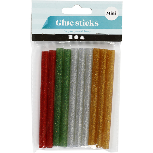 Heißkleber-Sticks, L 10 cm, Glitter, Gold, Grün, Rot, Silber, 10 Stk/ 1 Pck – Bild 2