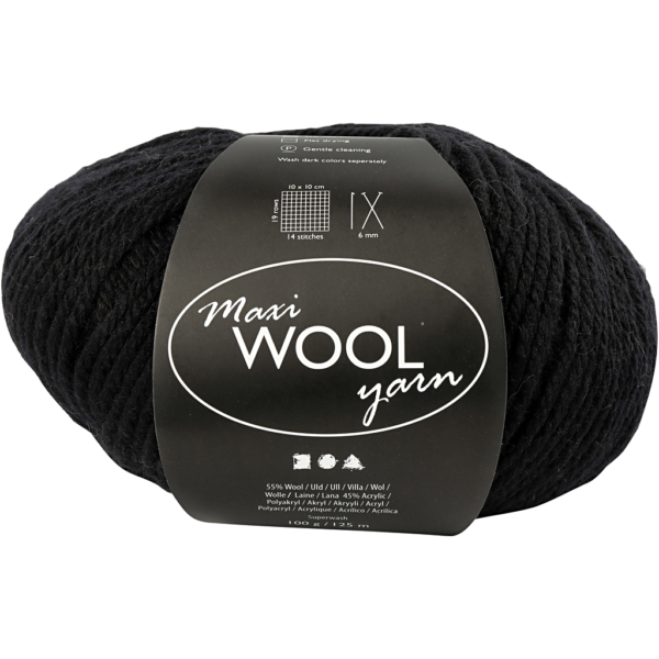 Wolle, L 125 m, Schwarz, 100 g/ 1 Knäuel