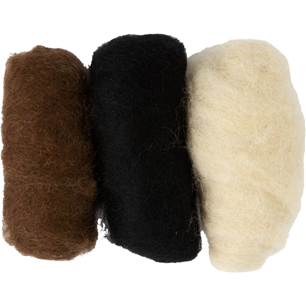 Wolle, kardiert, 3x10 g/ 1 Pck