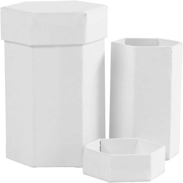 Sechseckige Deckelkartons, H 7+9 cm, Größe 4,5+6 cm, Weiß, 2 Stk/ 1 Set – Bild 2