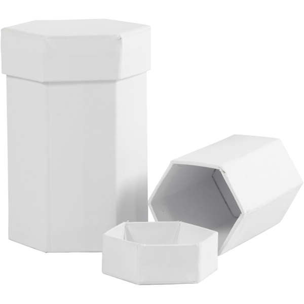 Sechseckige Deckelkartons, H 7+9 cm, Größe 4,5+6 cm, Weiß, 2 Stk/ 1 Set – Bild 4