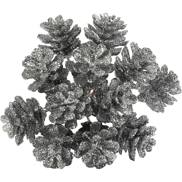 Künstliche Zapfen, D 20 mm, Silber, 12 Stk/ 1 Pck – Bild 2