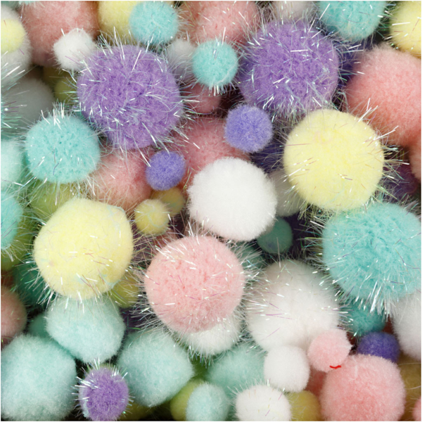 Pompons, D 15-40 mm, Glitter, Pastellfarben, 400 g/ 1 Pck – Bild 2