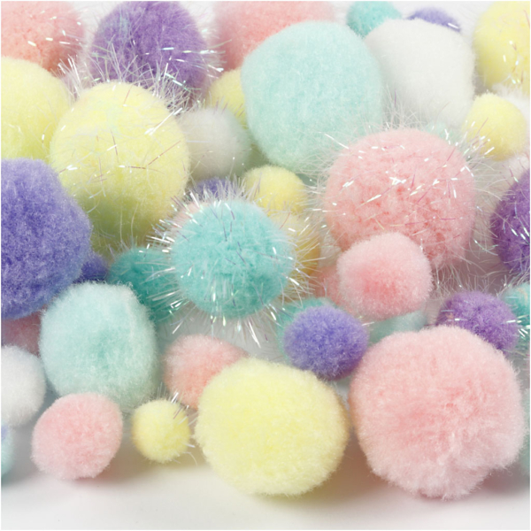 Pompons, D 15-40 mm, Glitter, Pastellfarben, 400 g/ 1 Pck – Bild 3