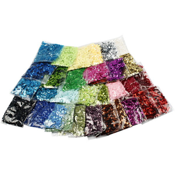 Pailletten - Sortiment, D 6 mm, 32x25 g/ 1 Pck
