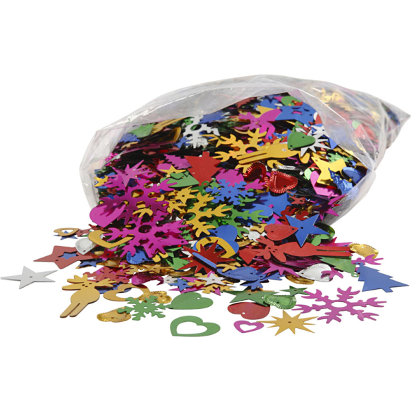 Pailletten, Größe 8-50 mm, Kräftige Farben, 400 g/ 1 Pck – Bild 2