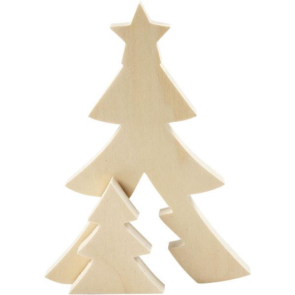 2in1 - Holzfigur, Weihnachtsbäume, H 8+20 cm, T 2 cm, B 6,5+14,5 cm, 1 Set – Bild 2