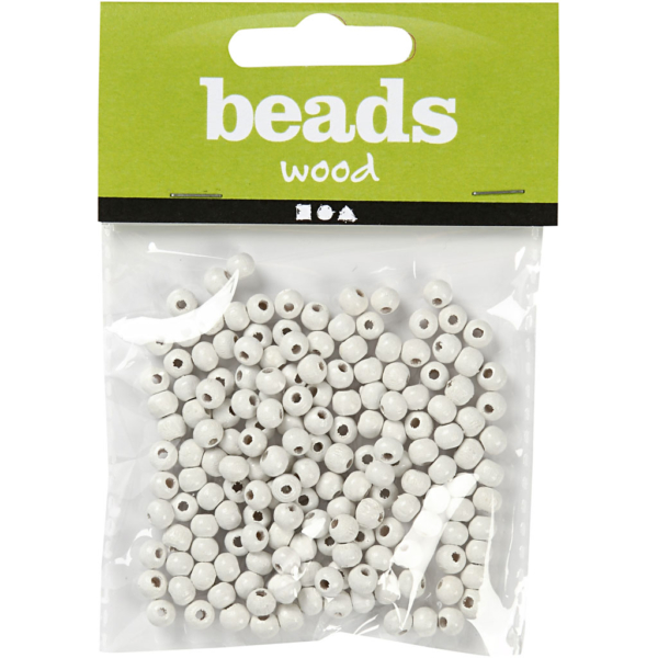 Holzperlen, D 5 mm, Lochgröße 1,5 mm, Weiß, 6 g/ 1 Pck, 150 Stck. – Bild 2