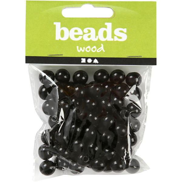 Holzperlen, D 12 mm, Lochgröße 3 mm, Schwarz, 22 g/ 1 Pck – Bild 2