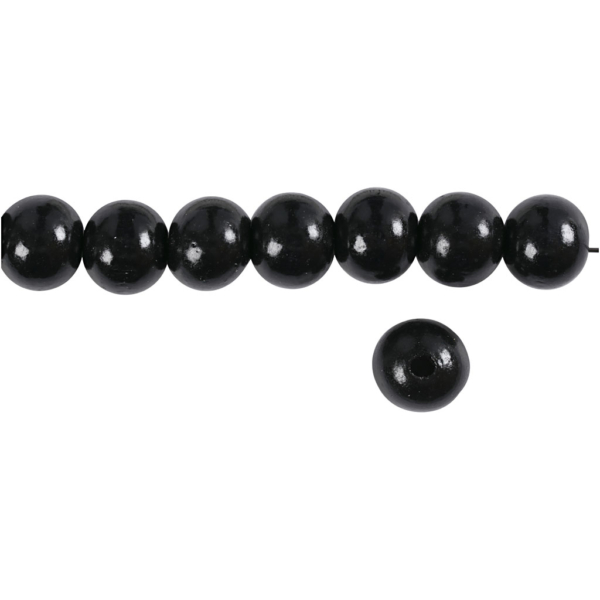 Holzperlen, D 12 mm, Lochgröße 3 mm, Schwarz, 22 g/ 1 Pck – Bild 4