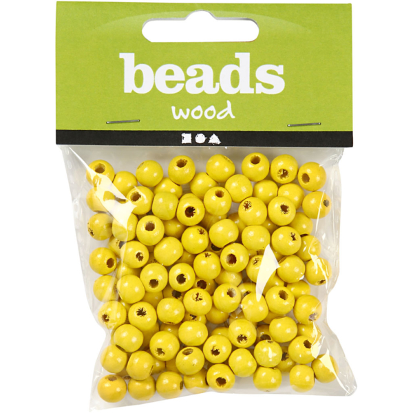 Holzperlen, D 10 mm, Lochgröße 3 mm, Gelb, 20 g/ 1 Pck – Bild 2