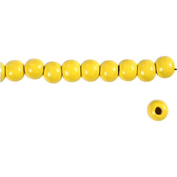 Holzperlen, D 10 mm, Lochgröße 3 mm, Gelb, 20 g/ 1 Pck – Bild 4