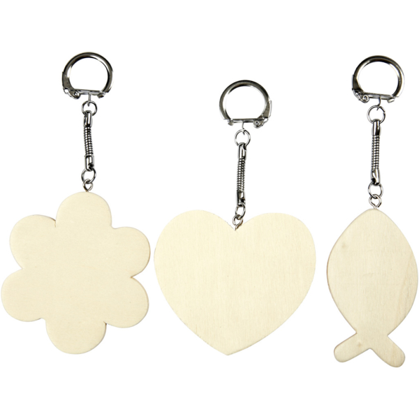Schlüsselanhänger aus Holz, Größe 6-7 cm, Dicke 3 mm, 3 Stk/ 1 Pck