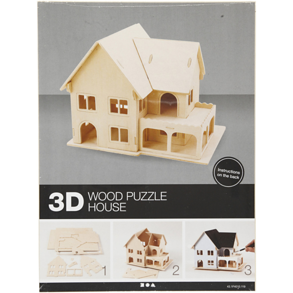 3D-Figuren zum Zusammensetzen, Haus mit Veranda, Größe 22,5x16x17,5 , 1 Stk – Bild 6
