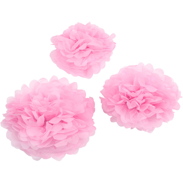 Seidenpapier-Pompons, D 20+24+30 cm, 16 g, Rosa, 3 Stk/ 1 Pck – Bild 2
