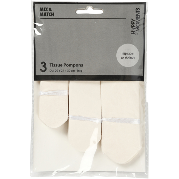 Seidenpapier-Pompons, D 20+24+30 cm, 16 g, Naturweiß, 3 Stk/ 1 Pck – Bild 3