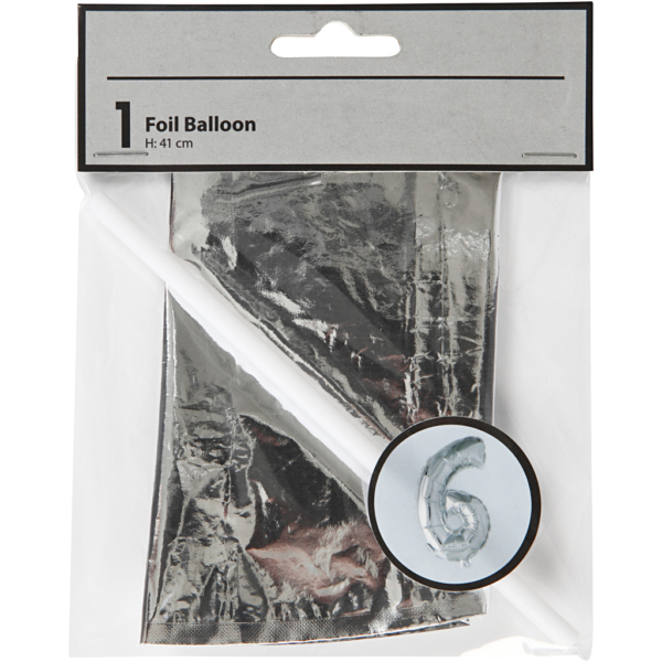 Folienballon, 6, H 41 cm, Silber, 1 Stk – Bild 2