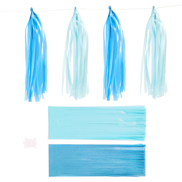 Papier-Quasten, Größe 12x35 cm, 14 g, Blau, Hellblau, 12 Stk/ 1 Pck