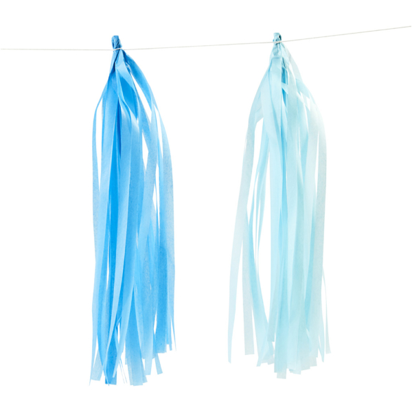 Papier-Quasten, Größe 12x35 cm, 14 g, Blau, Hellblau, 12 Stk/ 1 Pck – Bild 2