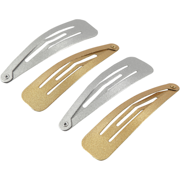 Haarspange, L 66 mm, B 17 mm, Gold, Silber, 4 Stk/ 1 Pck – Bild 3