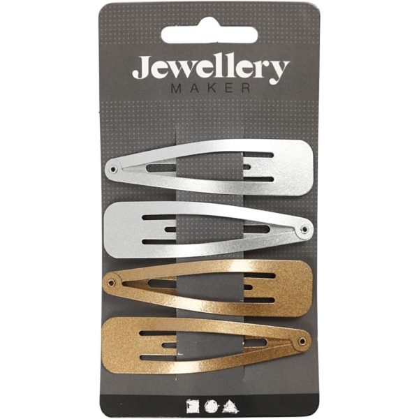 Haarspange, L 66 mm, B 17 mm, Gold, Silber, 4 Stk/ 1 Pck – Bild 4