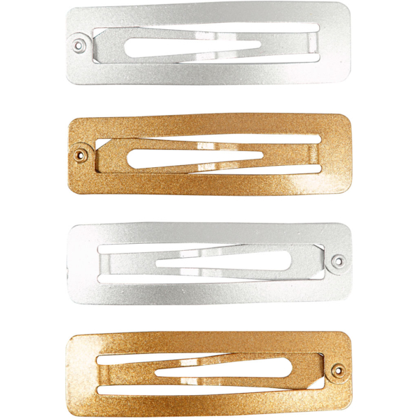 Haarspange, L 58 mm, B 16 mm, Gold, Silber, 4 Stk/ 1 Pck – Bild 2