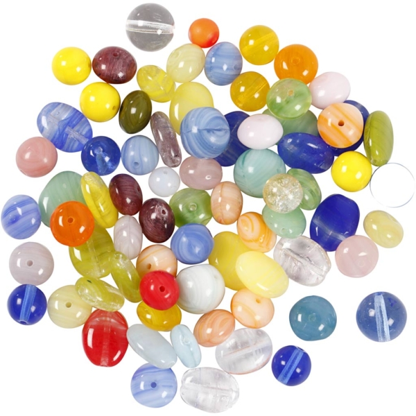 Glasperlen, rund, oval, kreisförmig, D 6-13 mm, Lochgröße 0,5-1,5 mm, Sortierte Farben, 350 g/ 1 Pck – Bild 2