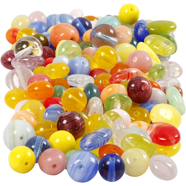 Glasperlen, rund, oval, kreisförmig, D 6-13 mm, Lochgröße 0,5-1,5 mm, Sortierte Farben, 350 g/ 1 Pck – Bild 3