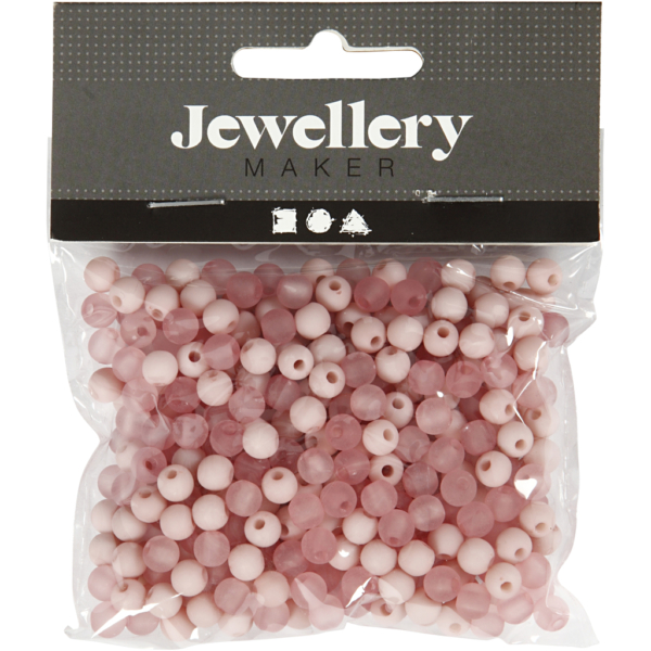 Kunststoffperlen, D 6 mm, Lochgröße 2 mm, Rosa, 40 g/ 1 Pck – Bild 2