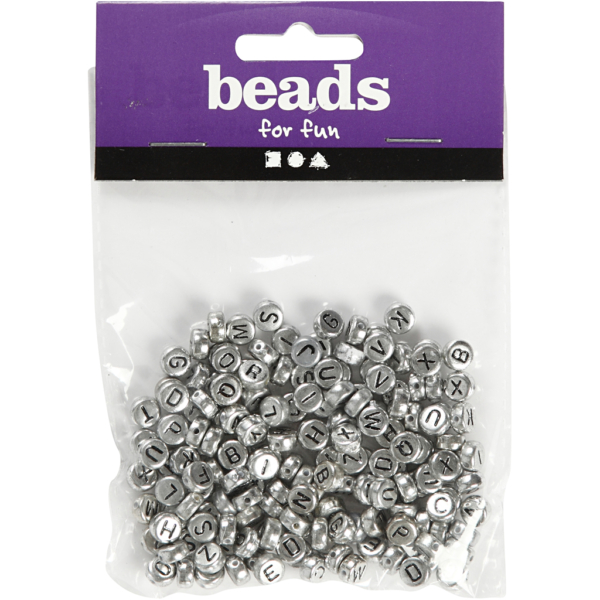 Buchstaben-Perlen, D 7 mm, Lochgröße 1,2 mm, Silber, 21 g/ 1 Pck – Bild 2