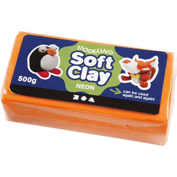 Soft Clay Knetmasse, Größe 13x6x4 cm, Neonorange, 500 g/ 1 Pck – Bild 2