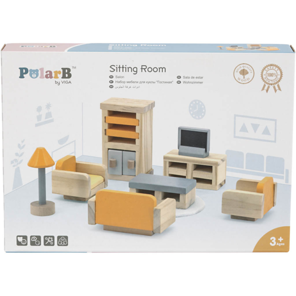 VIGA Puppenhausmöbel, Wohnzimmer, Größe 2x2x7,5 cm, 8 Teile/ 1 Set – Bild 2
