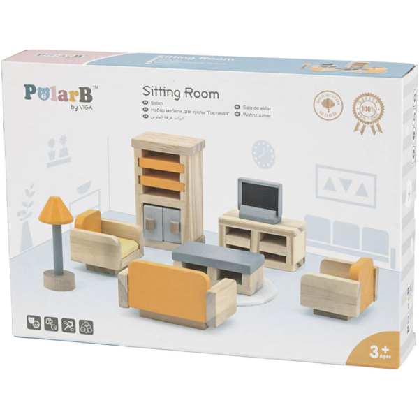 VIGA Puppenhausmöbel, Wohnzimmer, Größe 2x2x7,5 cm, 8 Teile/ 1 Set – Bild 3