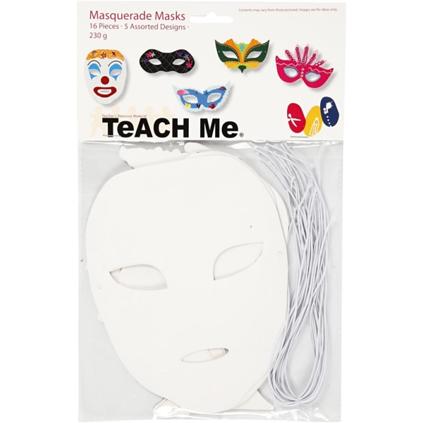 Karnevals-Masken, H 8,5-19 cm, B 15-20,5 cm, 230 g, Weiß, 16 Stk/ 1 Pck – Bild 2