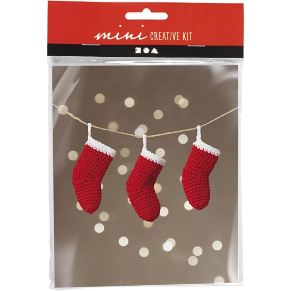 Mini Kreativ Set Häkeln, Weihnachtsstrümpfe, rot/weiß, 1 Pck