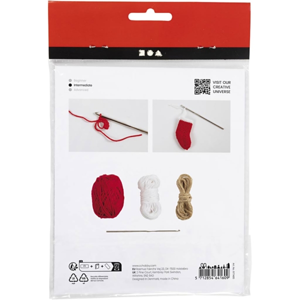 Mini Kreativ Set Häkeln, Weihnachtsstrümpfe, rot/weiß, 1 Pck – Bild 3