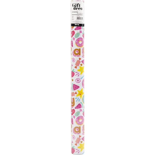 Geschenkpapier, Süßigkeiten, Früchte und Donuts, B 50 cm, 80 g, 5 m/ 1 Rolle – Bild 2