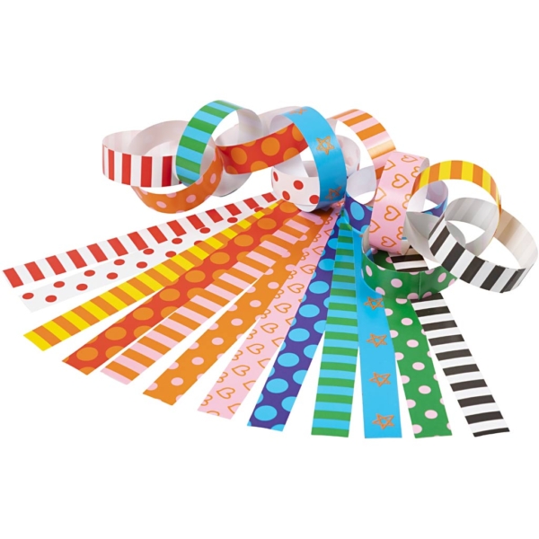 Papierketten, mit Muster, L 16 cm, B 15 mm, 400 Stk/ 1 Pck