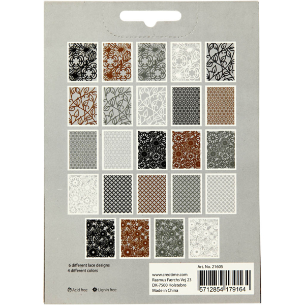 Block aus Karton mit Spitzen-Muster, A6, 104x146 mm, 200 g, Schwarz, Natur, Grau, Weiß, 24 Stk/ 1 Pck – Bild 10