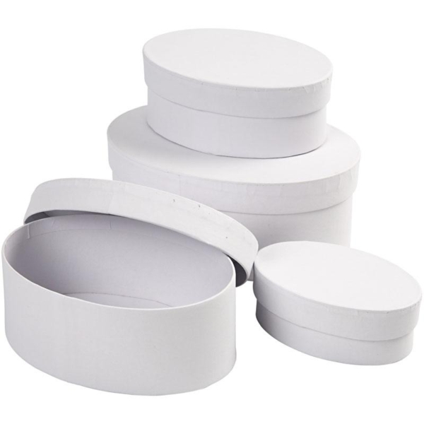 Schachteln, oval, H 4+5+6+7 cm, L 10+12+14+16 cm, Weiß, 4 Stk/ 1 Set