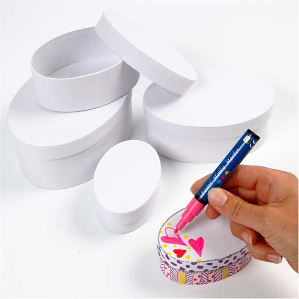 Schachteln, oval, H 4+5+6+7 cm, L 10+12+14+16 cm, Weiß, 4 Stk/ 1 Set – Bild 4