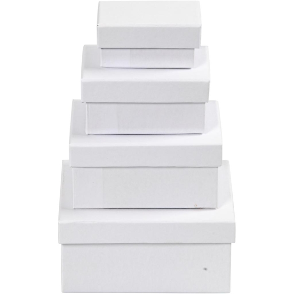 Rechteckige Boxen, H 3,5+4,5+5,5+6,5 cm, Größe 8,5x11,5+11x14 cm, Weiß, 4 Stk/ 1 Set – Bild 2