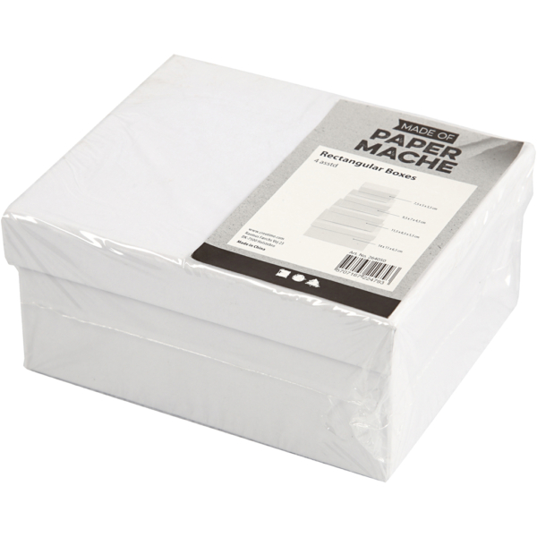 Rechteckige Boxen, H 3,5+4,5+5,5+6,5 cm, Größe 8,5x11,5+11x14 cm, Weiß, 4 Stk/ 1 Set – Bild 3