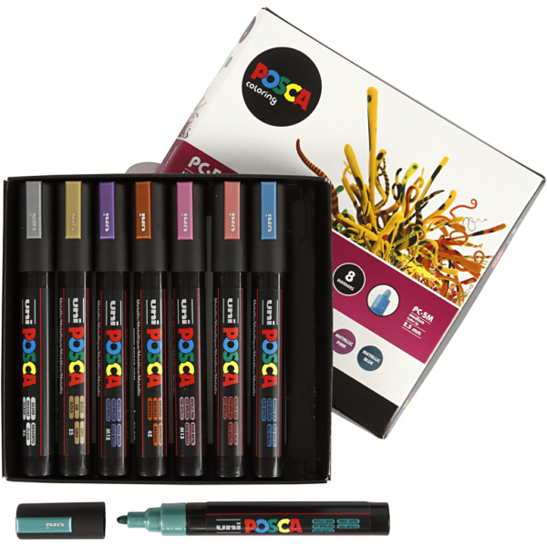 Posca Marker , Nr. PC-5M, Strichstärke 2,5 mm, Metallic-Farben, 8 Stk/ 1 Pck – Bild 2